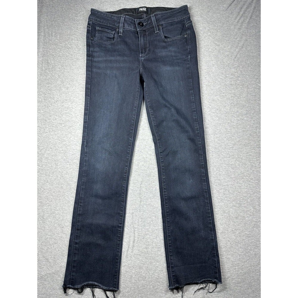 Paige Skyline Straight Womens 26 Denim Dark Wash Jeans Low Rise Raw Hem